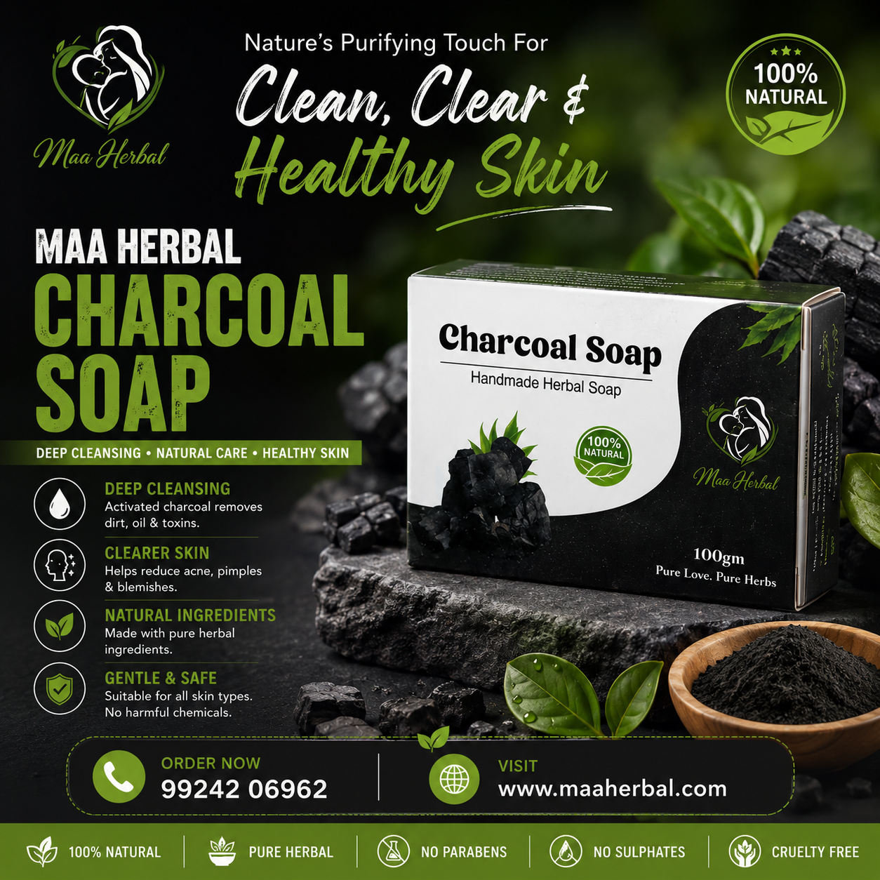 Maa Herbal Charcoal Soap | मुंहासों, तेल और गंदगी से राहत?
